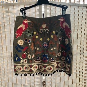 Green Boho Skirt With Floral Design